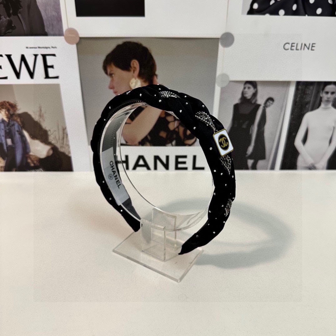 BLACK FABRIC HAIRBAND WITH CRYSTAL 412475