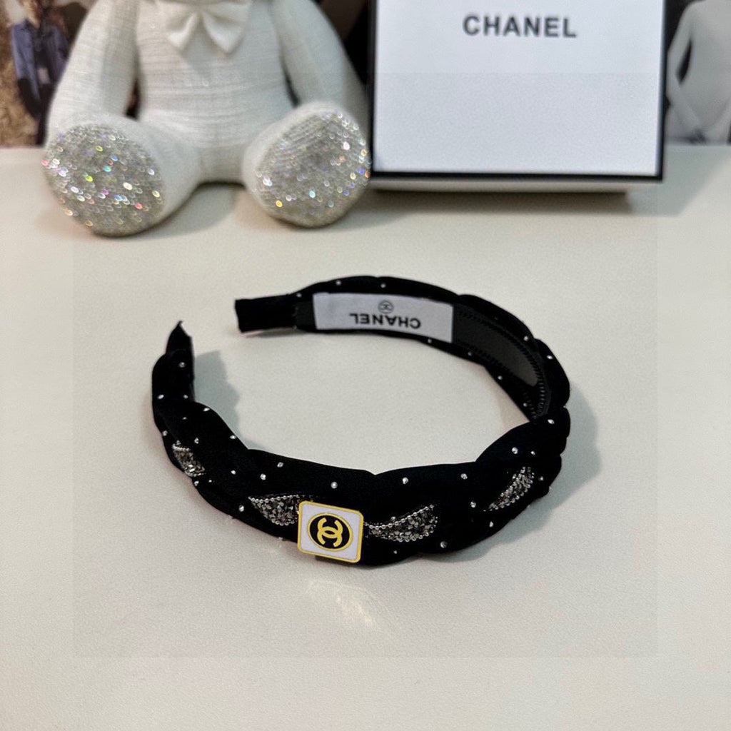 BLACK FABRIC HAIRBAND WITH CRYSTAL 412475