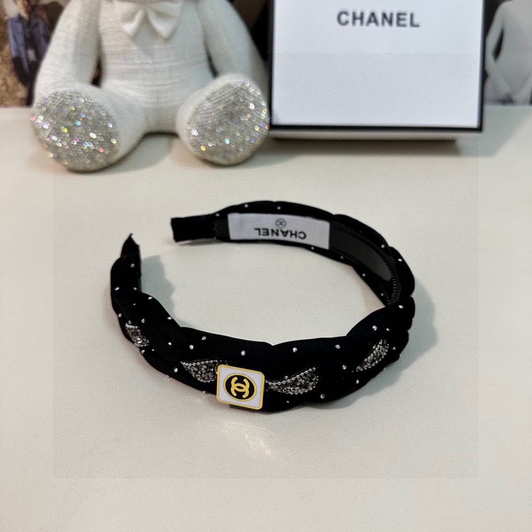 BLACK FABRIC HAIRBAND WITH CRYSTAL 412475
