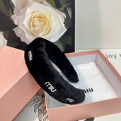 THICK HEADBAND WITH DIAMOND LOGO IN BLACK PLUSH FABRIC 412484