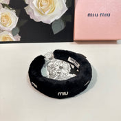 THICK HEADBAND WITH DIAMOND LOGO IN BLACK PLUSH FABRIC 412484