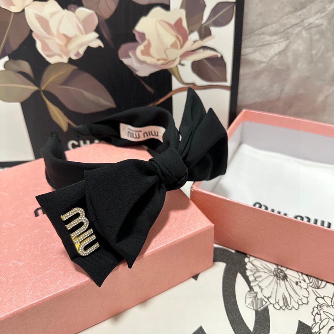 BIG BOW HEADBAND IN BLACK COTTON 432821