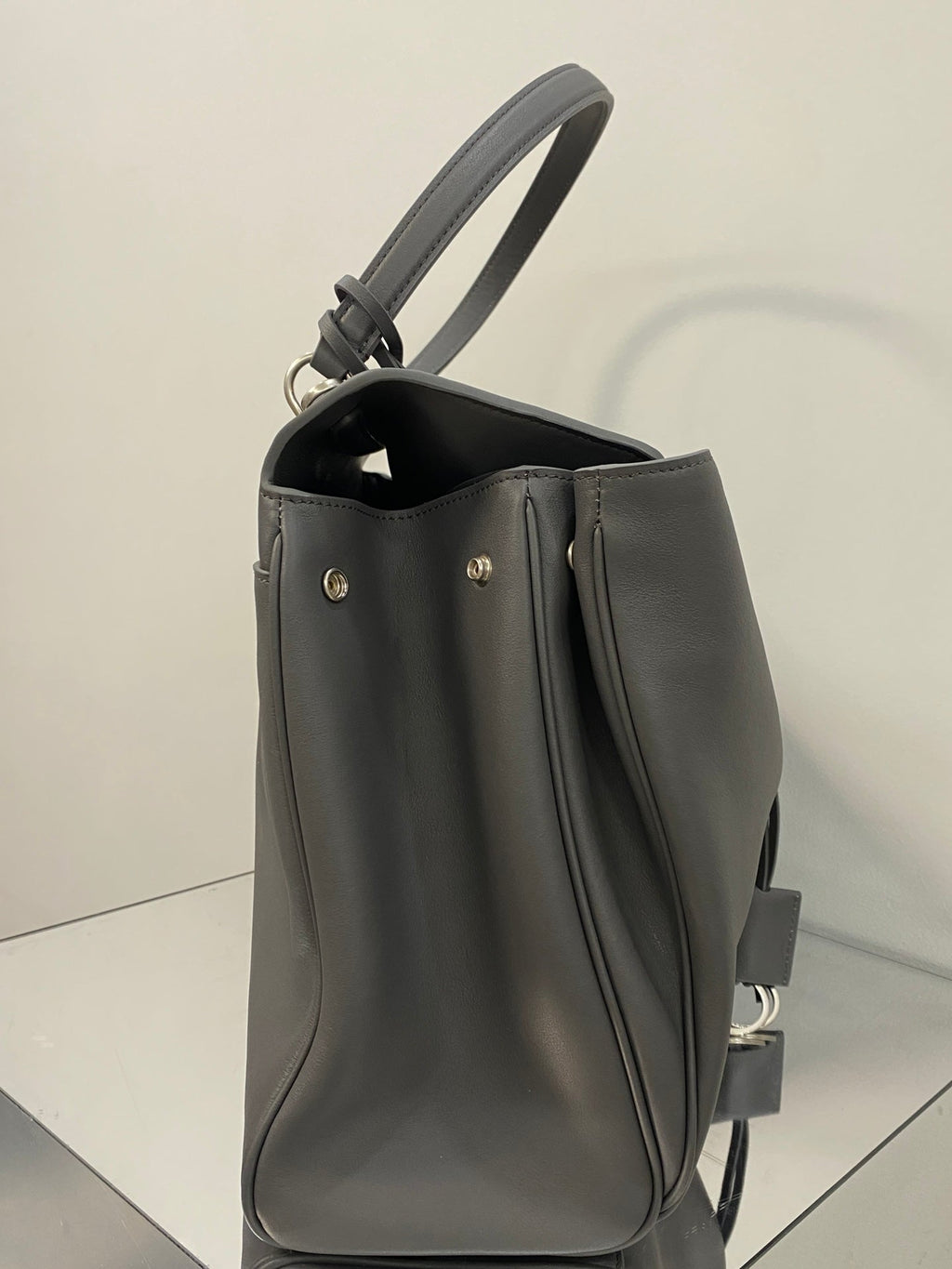 RODEO LARGE BAG 40 IN GREY SMOOTH CALFSKIN SILVER HARDWARE