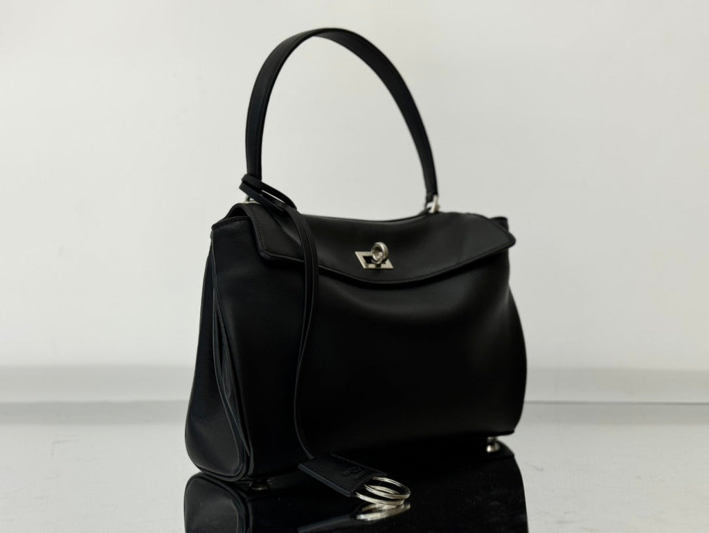 RODEO SMALL BAG 29 IN BLACK SMOOTH CALFSKIN SILVER HARDWARE