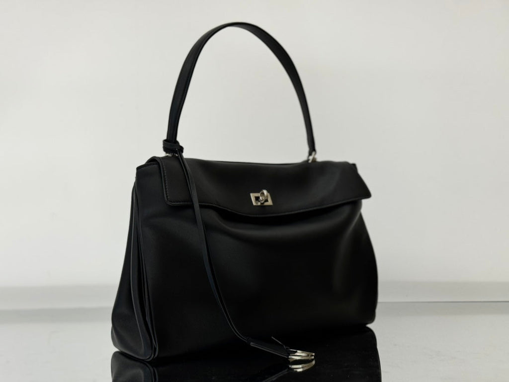RODEO MEDIUM BAG 35 IN BLACK SMOOTH CALFSKIN SILVER HARDWARE