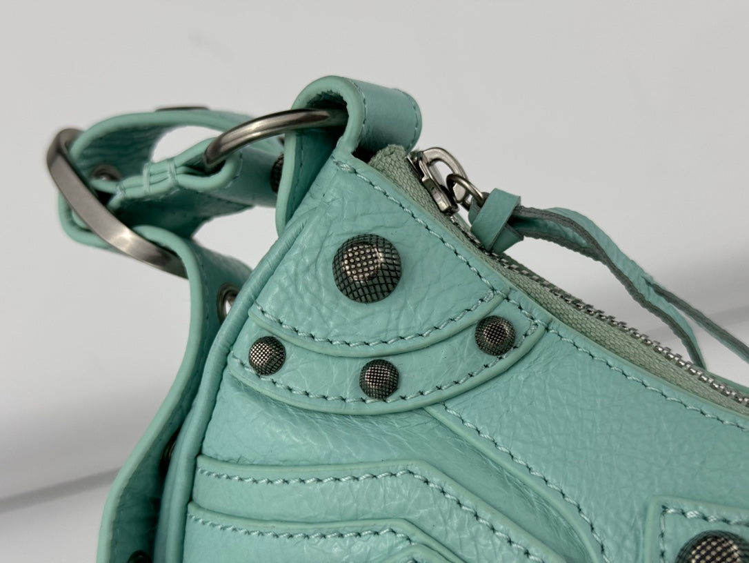 LE CAGOLE SMALL SHOULDER BAG 26 WITH RHINESTONES IN MINT GREEN LAMBSKIN