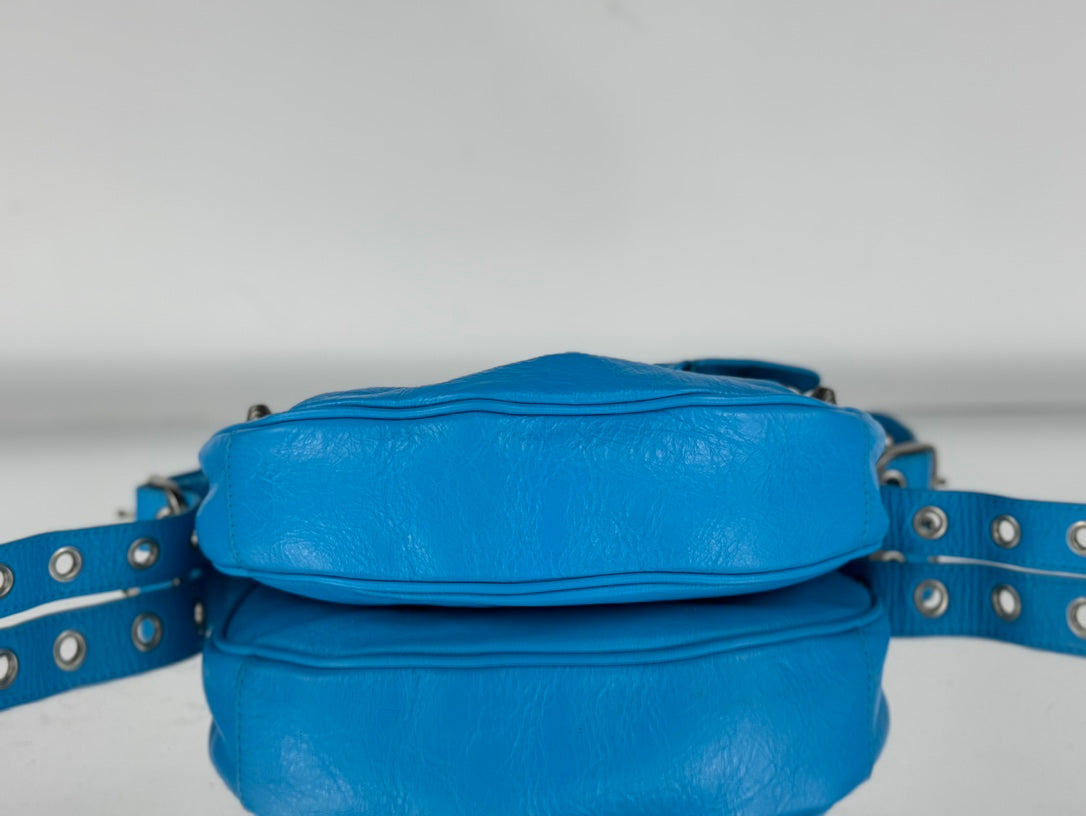 LE CAGOLE SMALL SHOULDER BAG 26 WITH RHINESTONES IN DODPER BLUE LAMBSKIN