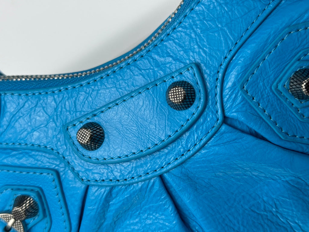 LE CAGOLE SMALL SHOULDER BAG 26 WITH RHINESTONES IN DODPER BLUE LAMBSKIN