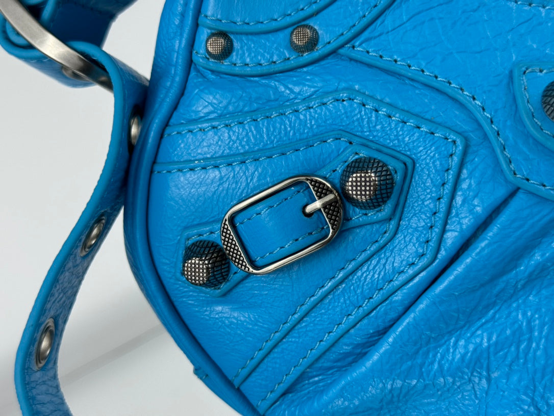 LE CAGOLE SMALL SHOULDER BAG 26 WITH RHINESTONES IN DODPER BLUE LAMBSKIN