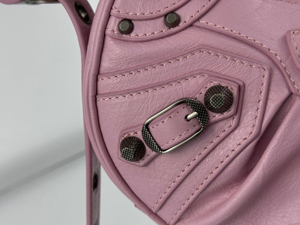 LE CAGOLE SMALL SHOULDER BAG 26 WITH RHINESTONES IN CREPE PINK LAMBSKIN