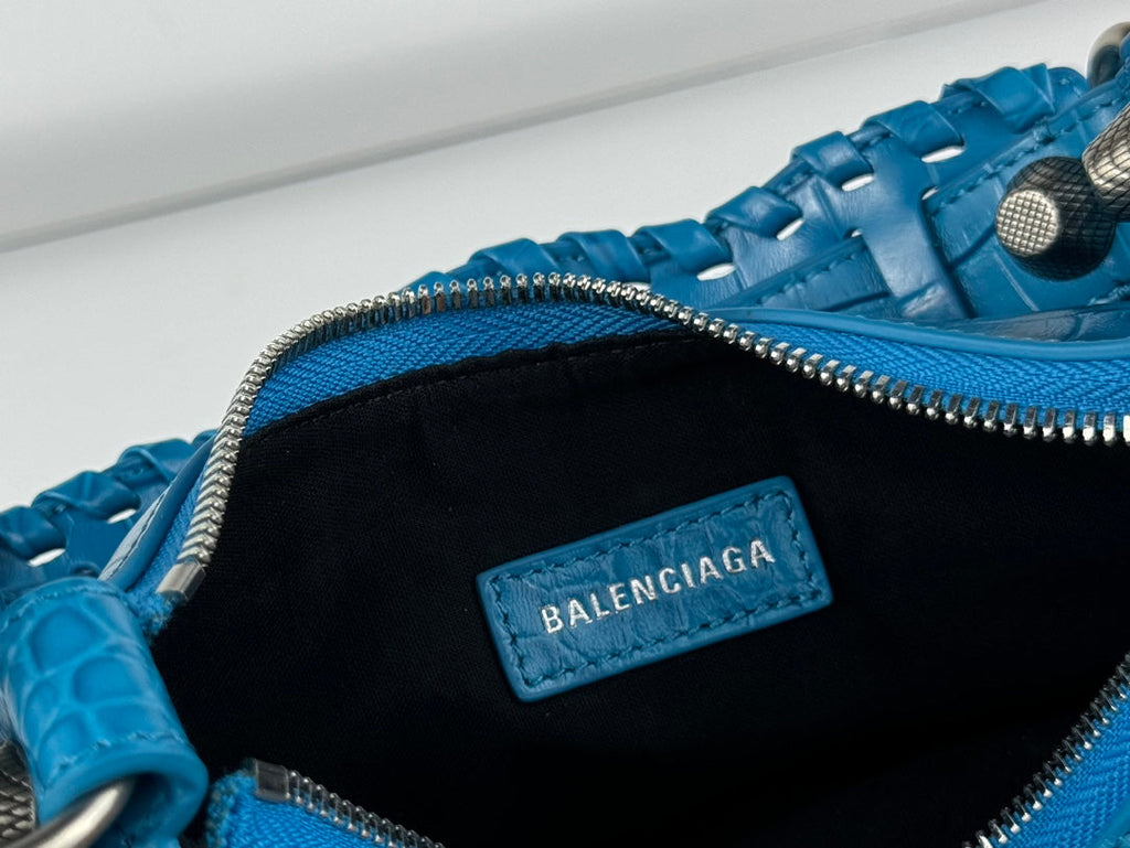 LE CAGOLE SMALL SHOULDER BAG 26 WITH RHINESTONES IN DODPER BLUE CROCODILE EMBOSSED CALFSKIN