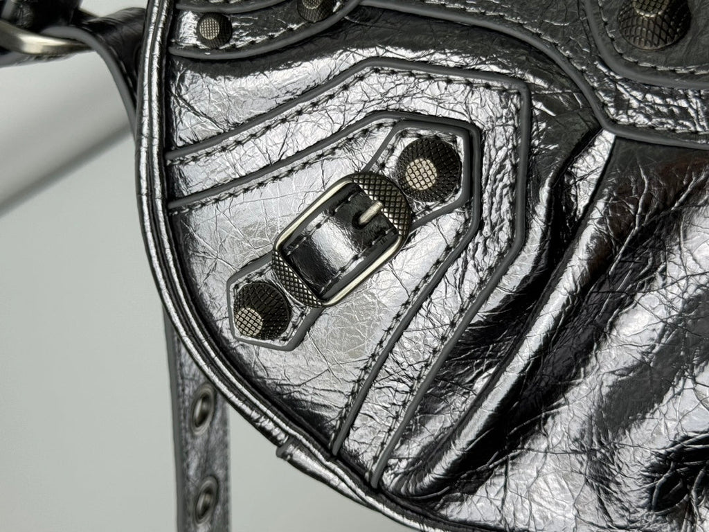 LE CAGOLE SMALL SHOULDER BAG 26 WITH RHINESTONES IN SILVER METALLIC ARENA LAMBSKIN