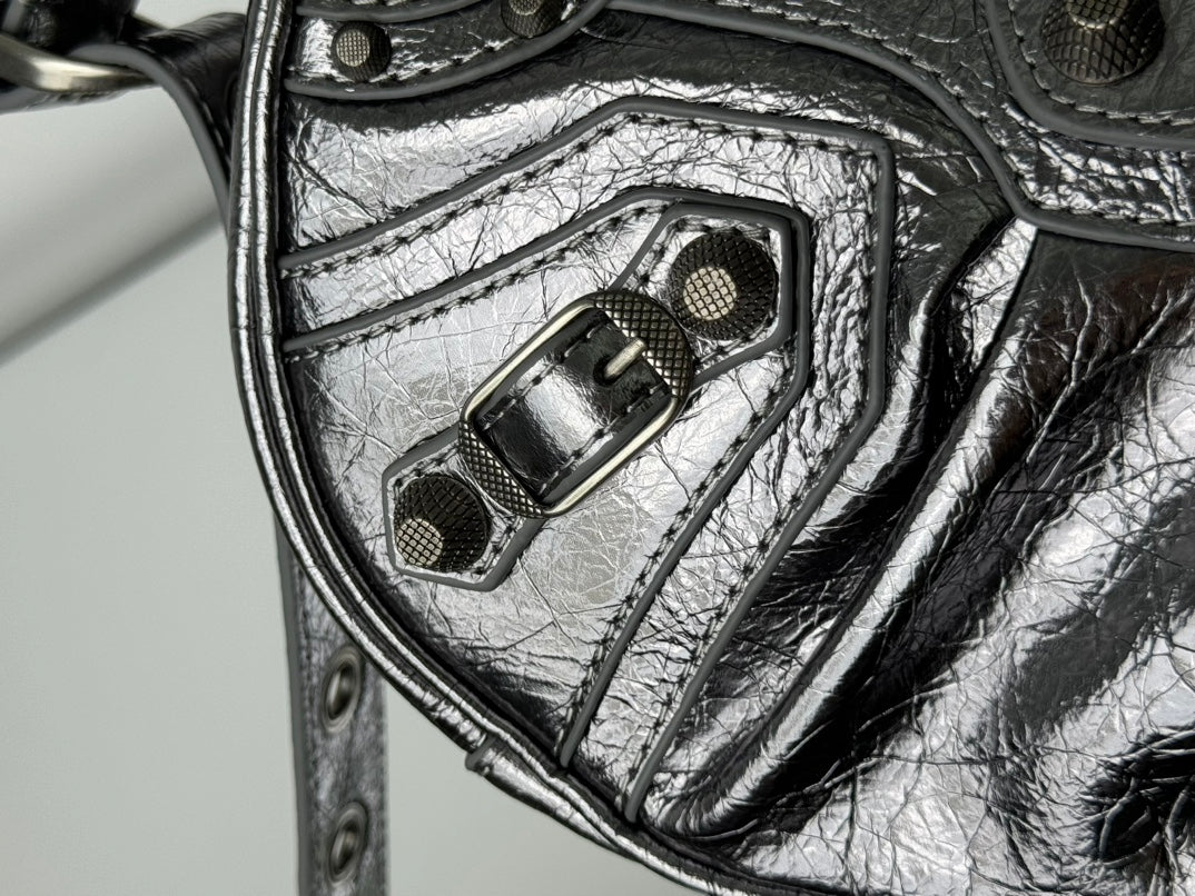 LE CAGOLE SMALL SHOULDER BAG 26 WITH RHINESTONES IN SILVER METALLIC ARENA LAMBSKIN