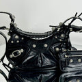 LE CAGOLE SMALL SHOULDER BAG 26 WITH RHINESTONES IN BLACK ARENA LAMBSKIN SILVER HARDWARE