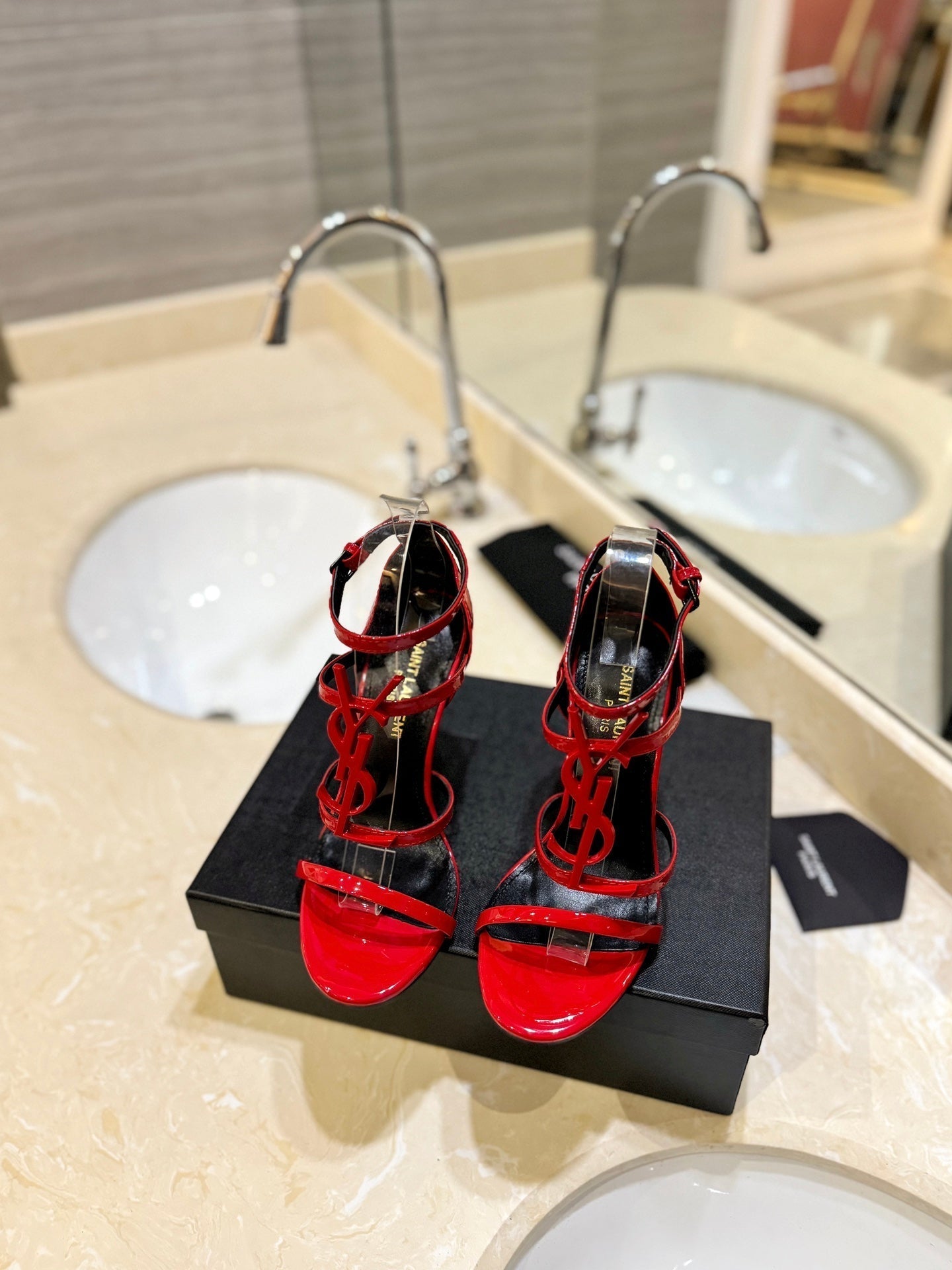 SL CASSANDRA HEELED SANDALS RED CALFSKIN