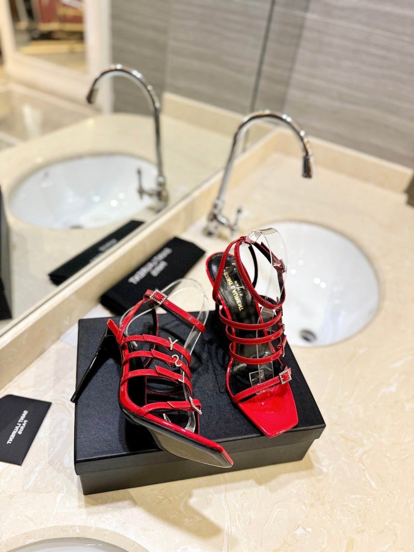 SL JERRY HEELED SANDALS RED POLISHED CALFSKIN