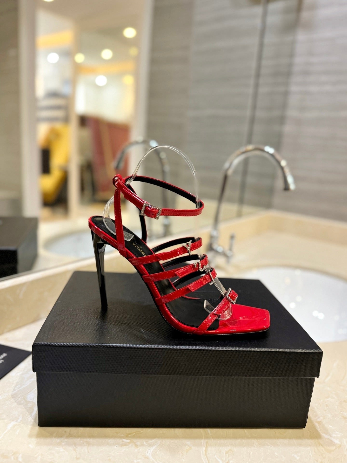 SL JERRY HEELED SANDALS RED POLISHED CALFSKIN