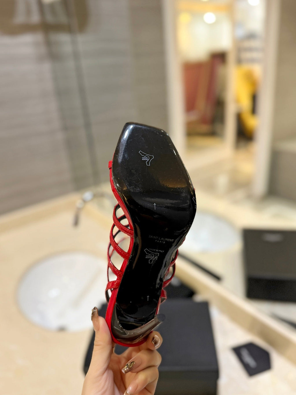 SL JERRY HEELED SANDALS RED POLISHED CALFSKIN