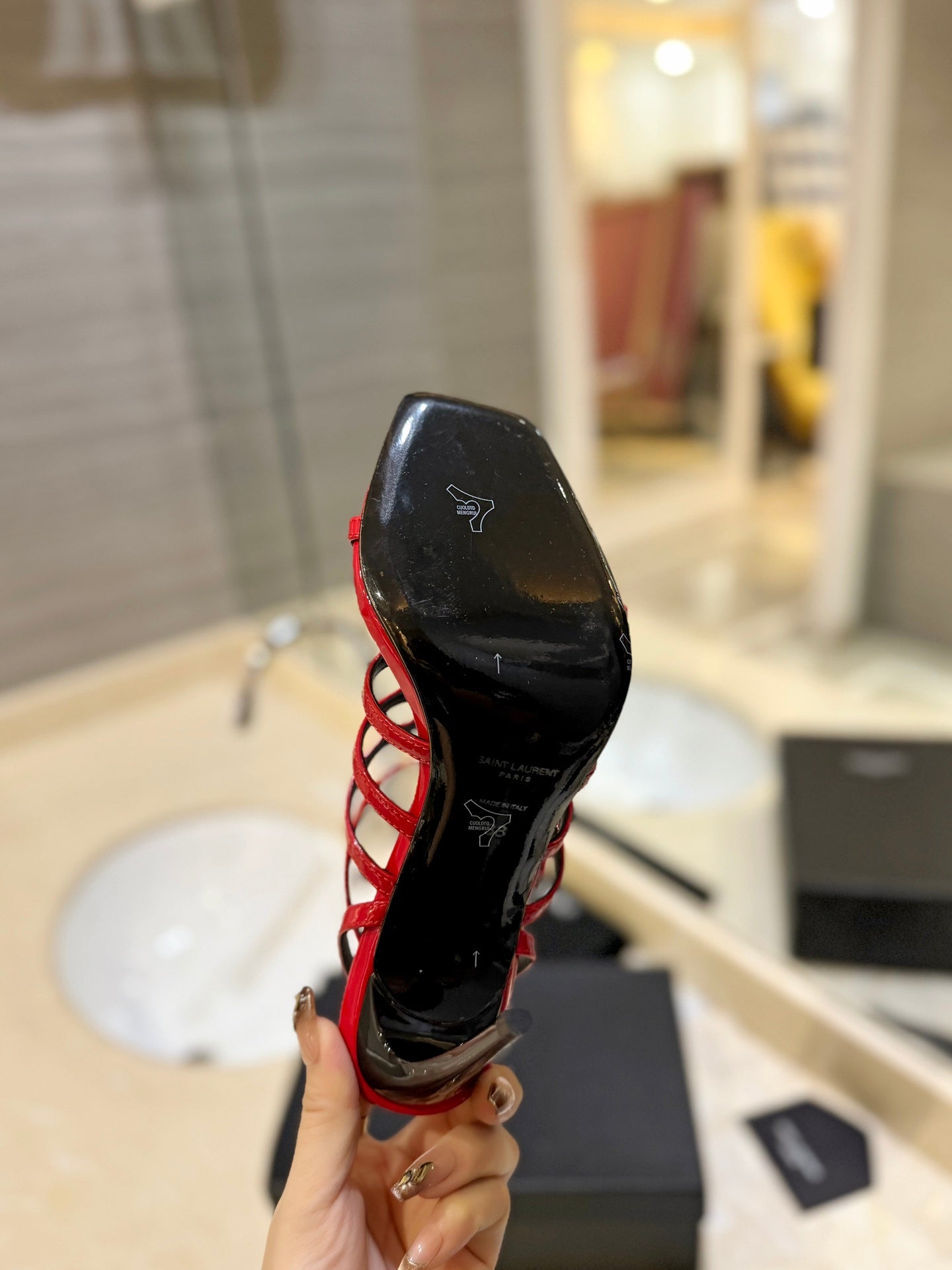 SL JERRY HEELED SANDALS RED POLISHED CALFSKIN