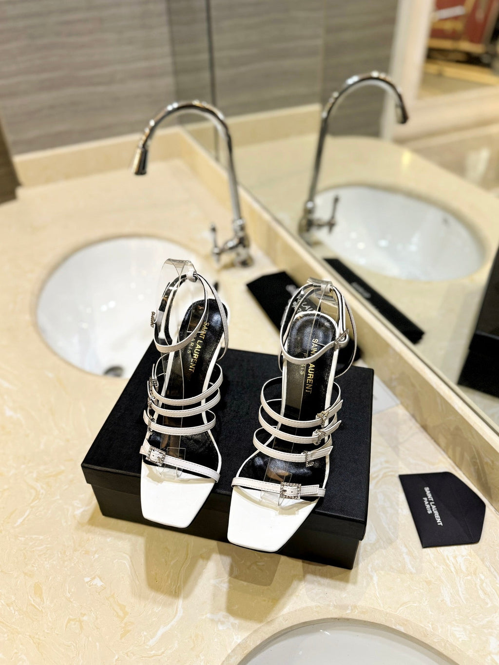 SL JERRY HEELED SANDALS WHITE SATIN