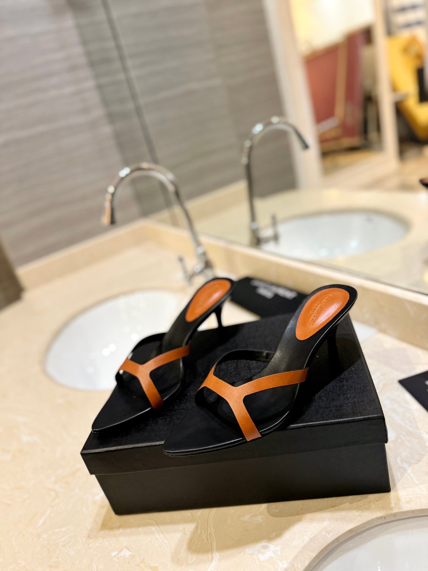 SL OPEN-TOES HIGH HEELS SLIPPER COPPER CALFSKIN