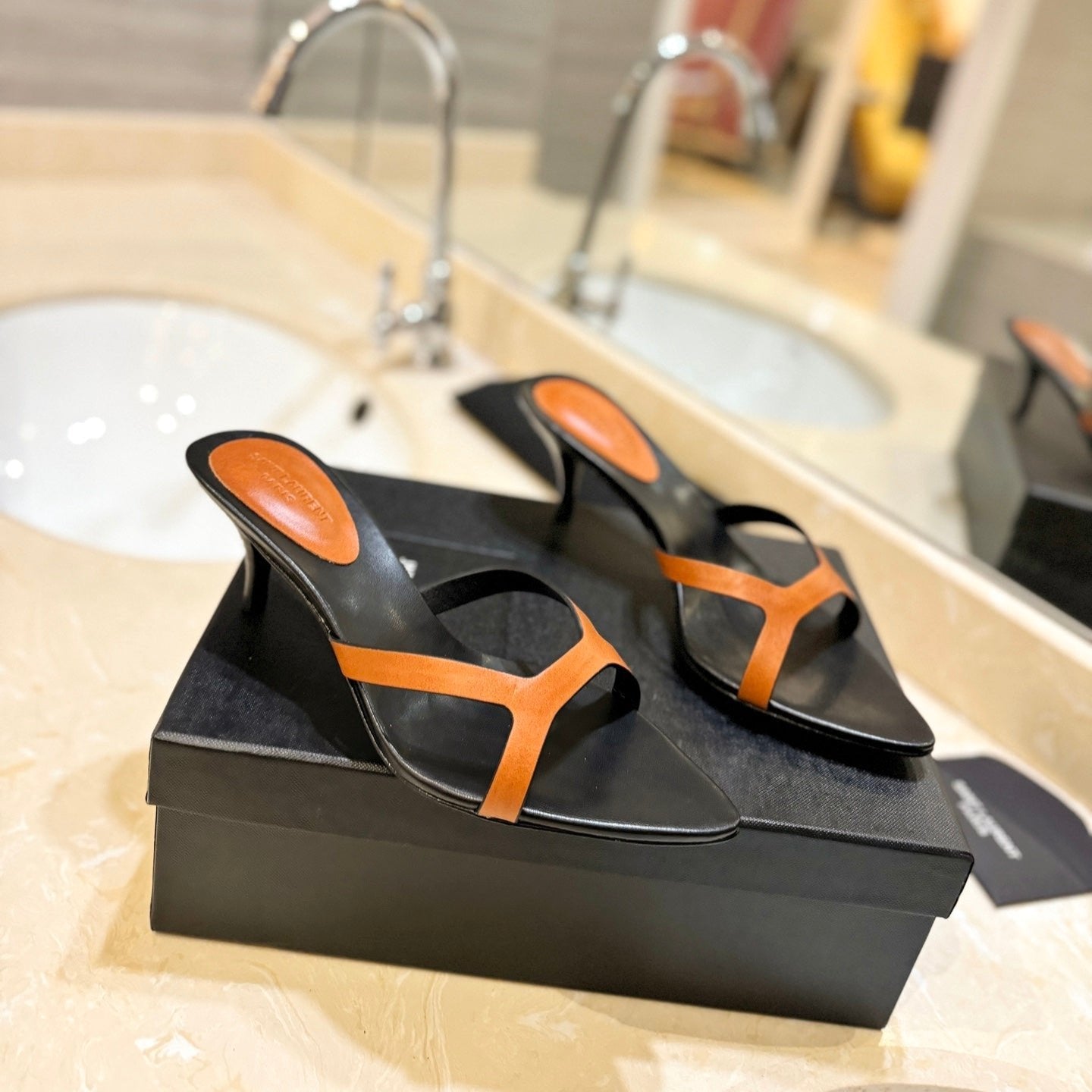 SL OPEN-TOES HIGH HEELS SLIPPER COPPER CALFSKIN