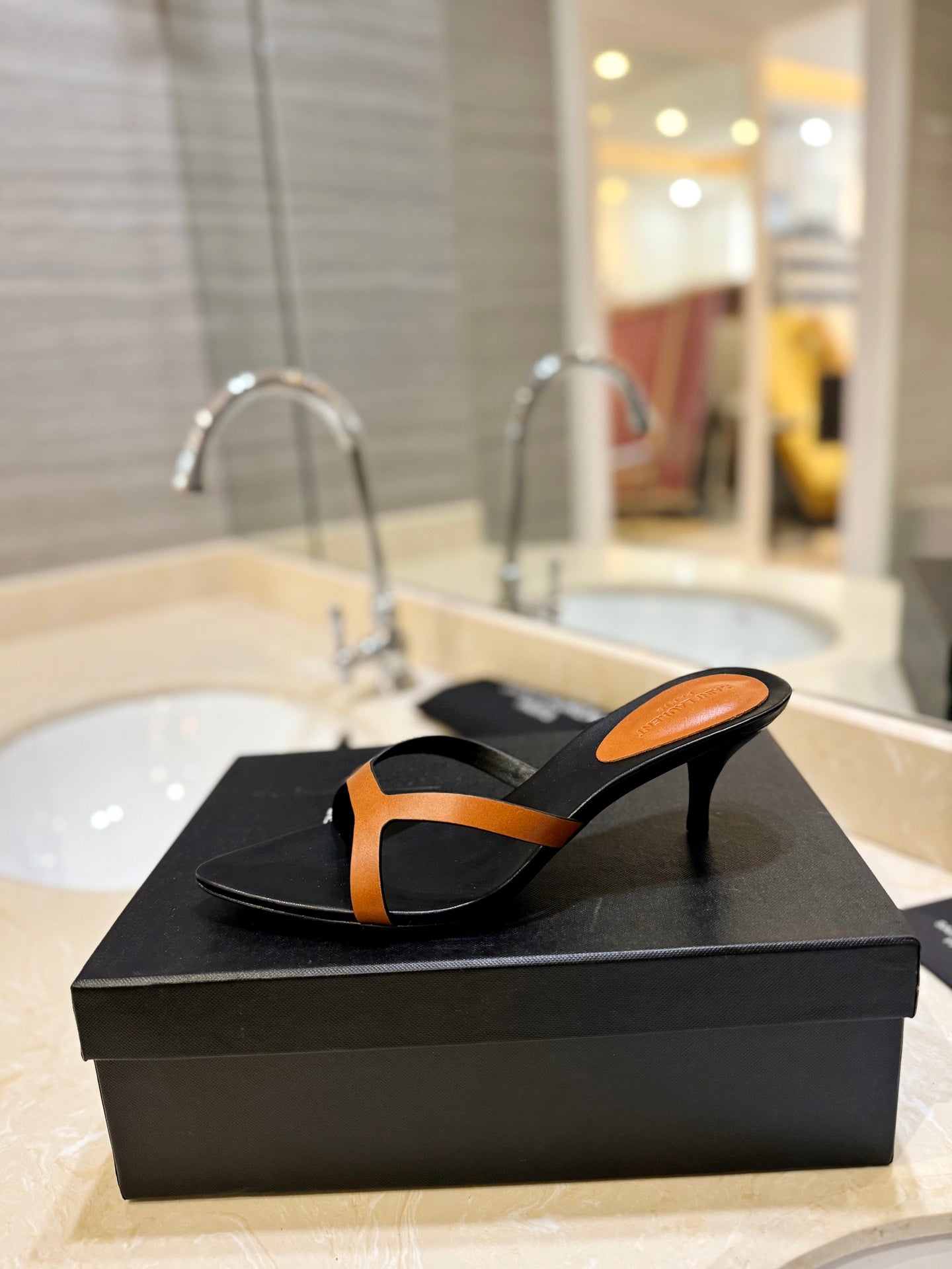 SL OPEN-TOES HIGH HEELS SLIPPER COPPER CALFSKIN