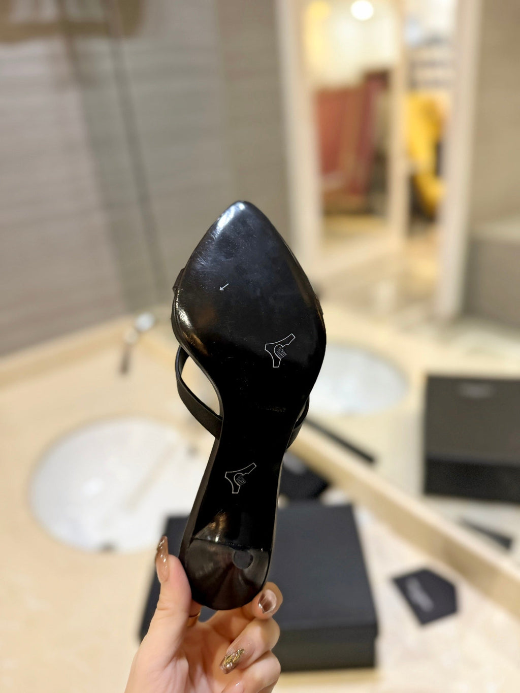 SL OPEN-TOES HIGH HEELS SLIPPER BLACK CALFSKIN