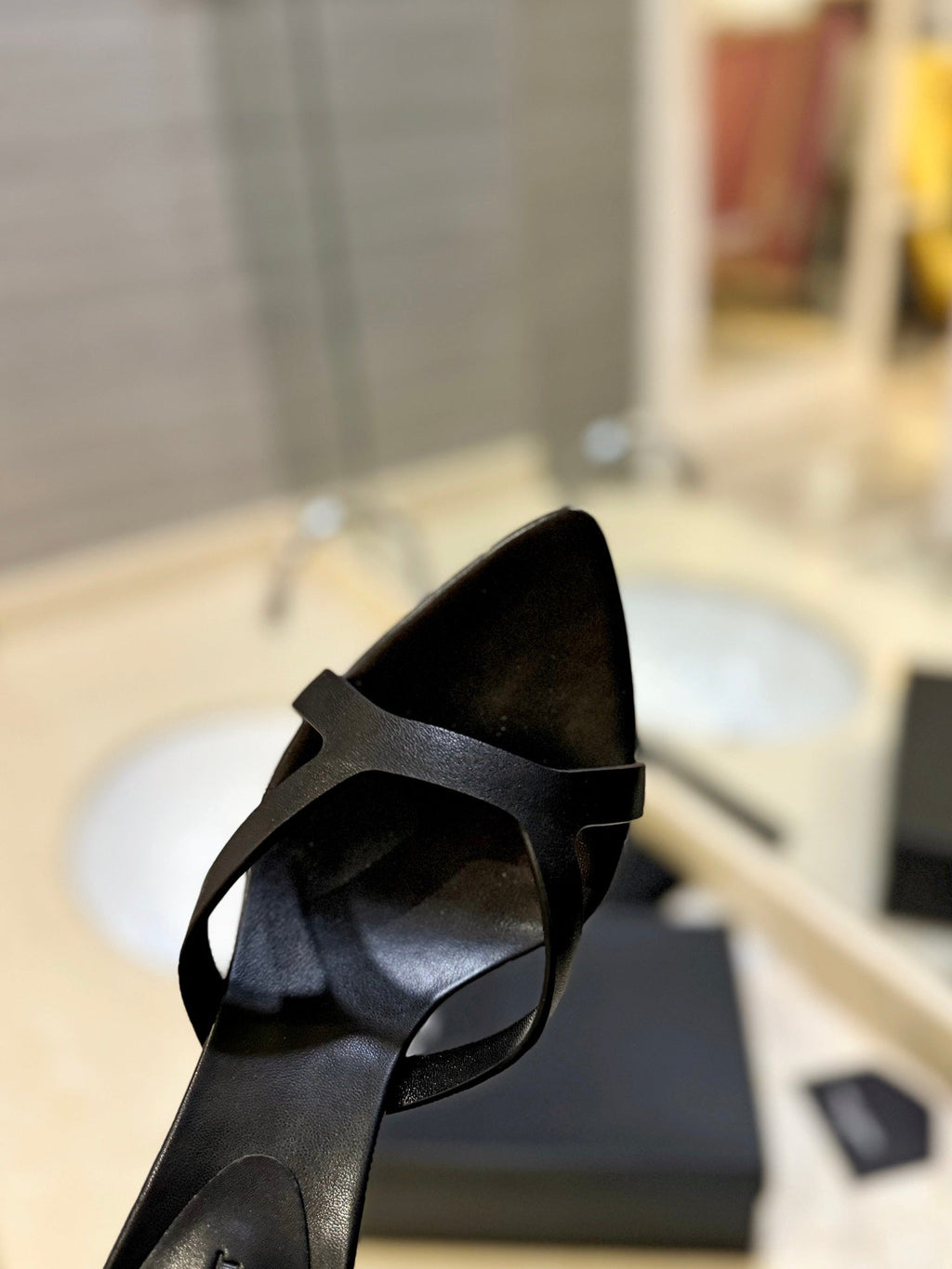 SL OPEN-TOES HIGH HEELS SLIPPER BLACK CALFSKIN