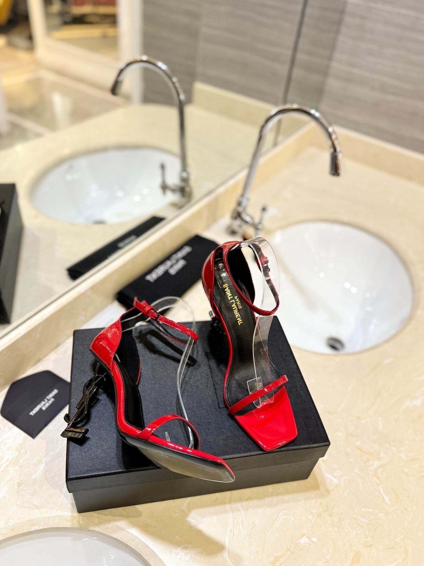 SL OPYUM SANDALS 105 RED POLISHED CALFSKIN