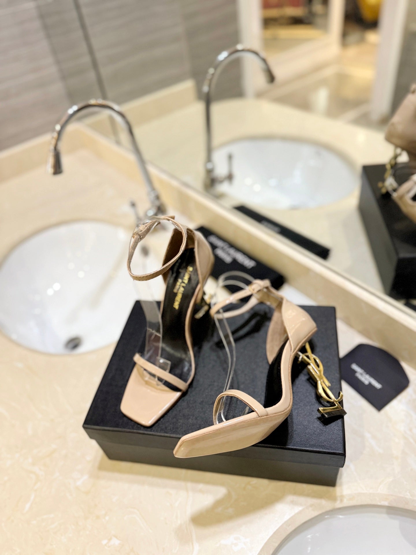 SL OPYUM SANDALS 105 CAMEL AND BLACK CALFSKIN