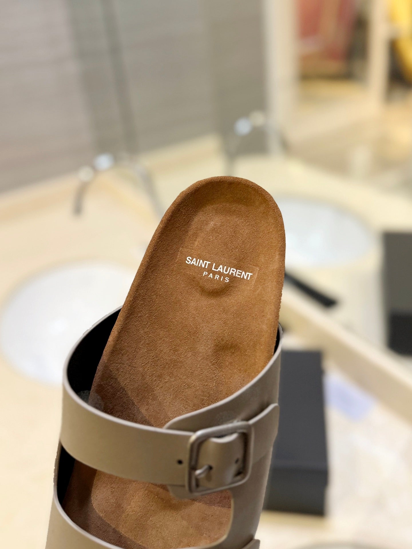 SL Flat Sandal Women Brown Seude Grey Calfskin