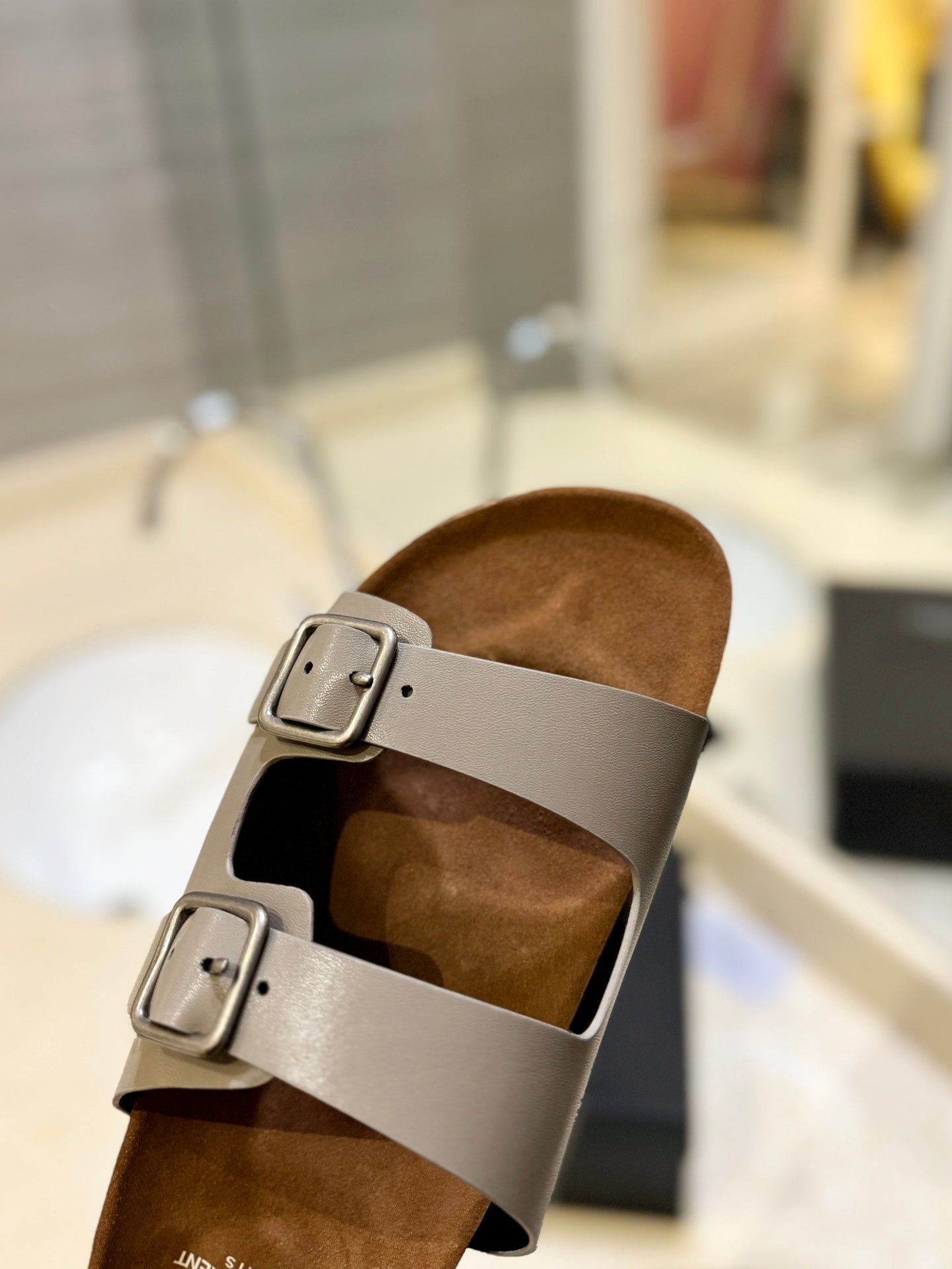 SL Flat Sandal Women Brown Seude Grey Calfskin