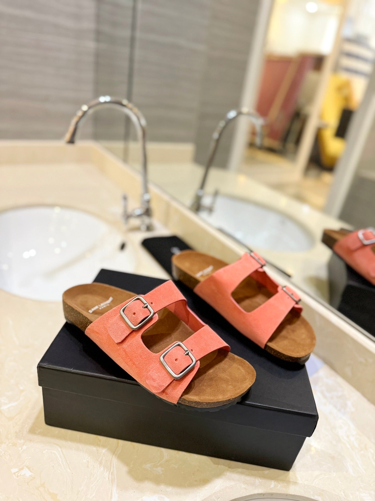 SL Flat Sandal Women Brown Pink Seude