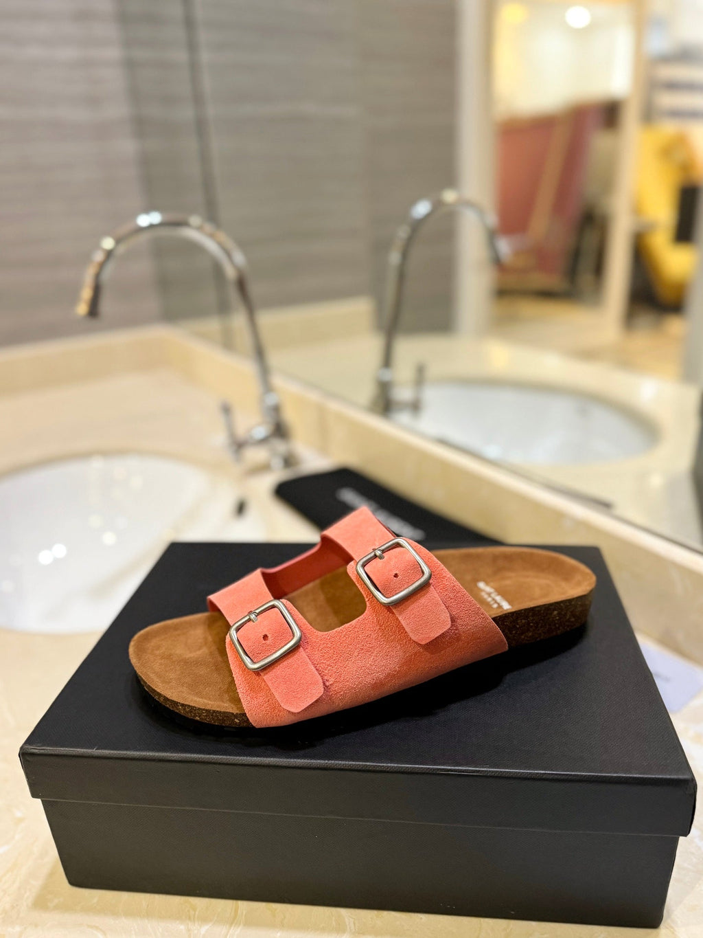 SL Flat Sandal Women Brown Pink Seude