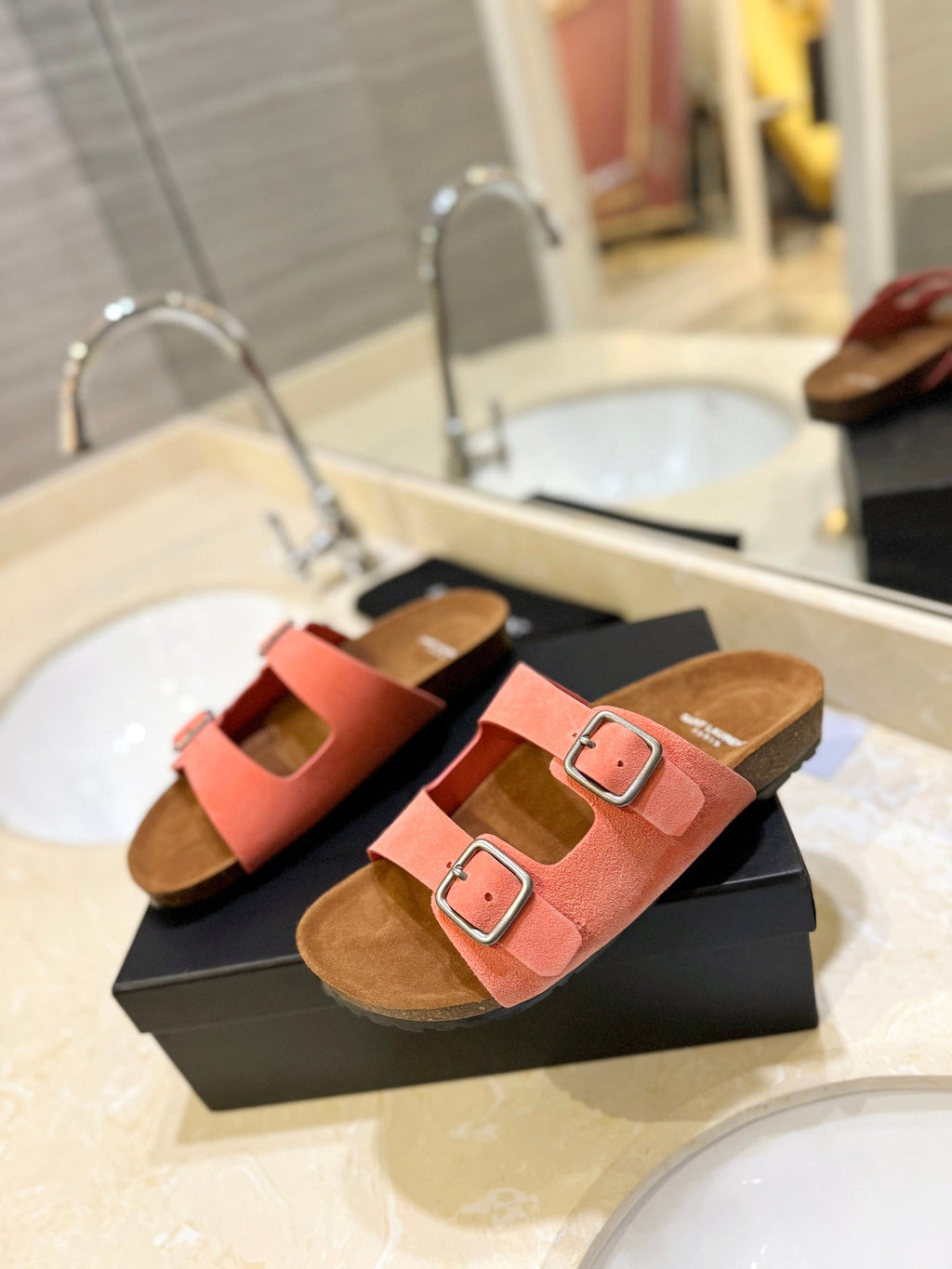 SL Flat Sandal Women Brown Pink Seude