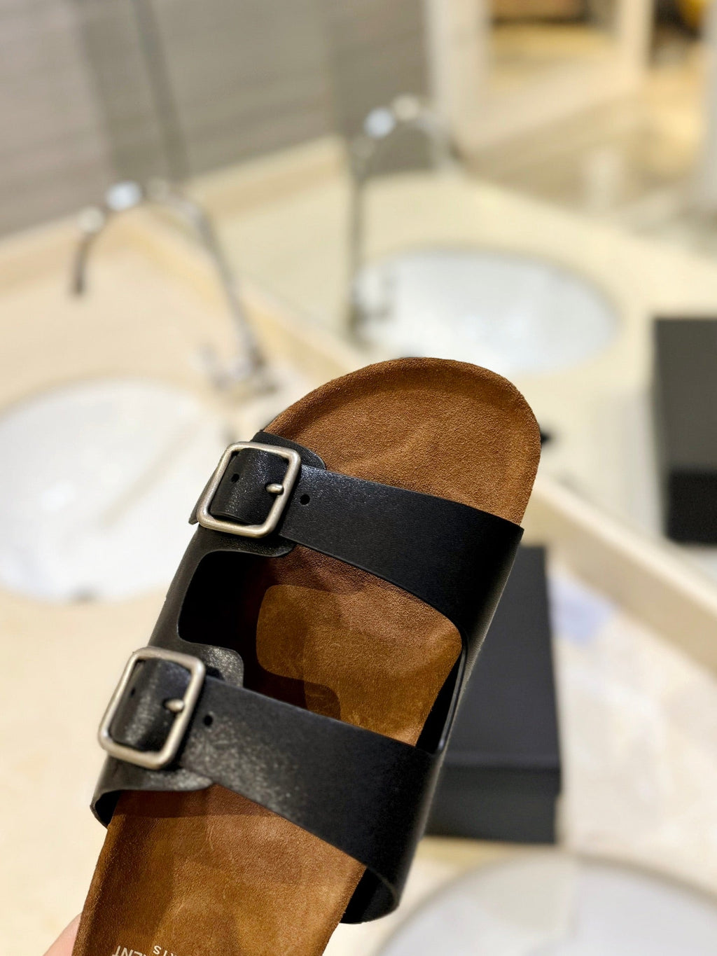 SL Flat Sandal Women Brown Seude Black Calfskin