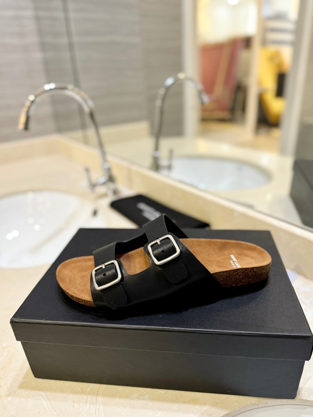 SL Flat Sandal Women Brown Seude Black Calfskin