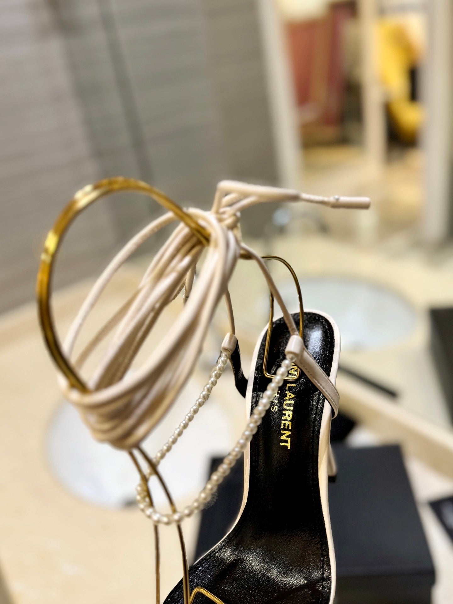 SL PEARL HIGH HEEL SANDALS CREAM CALFSKIN