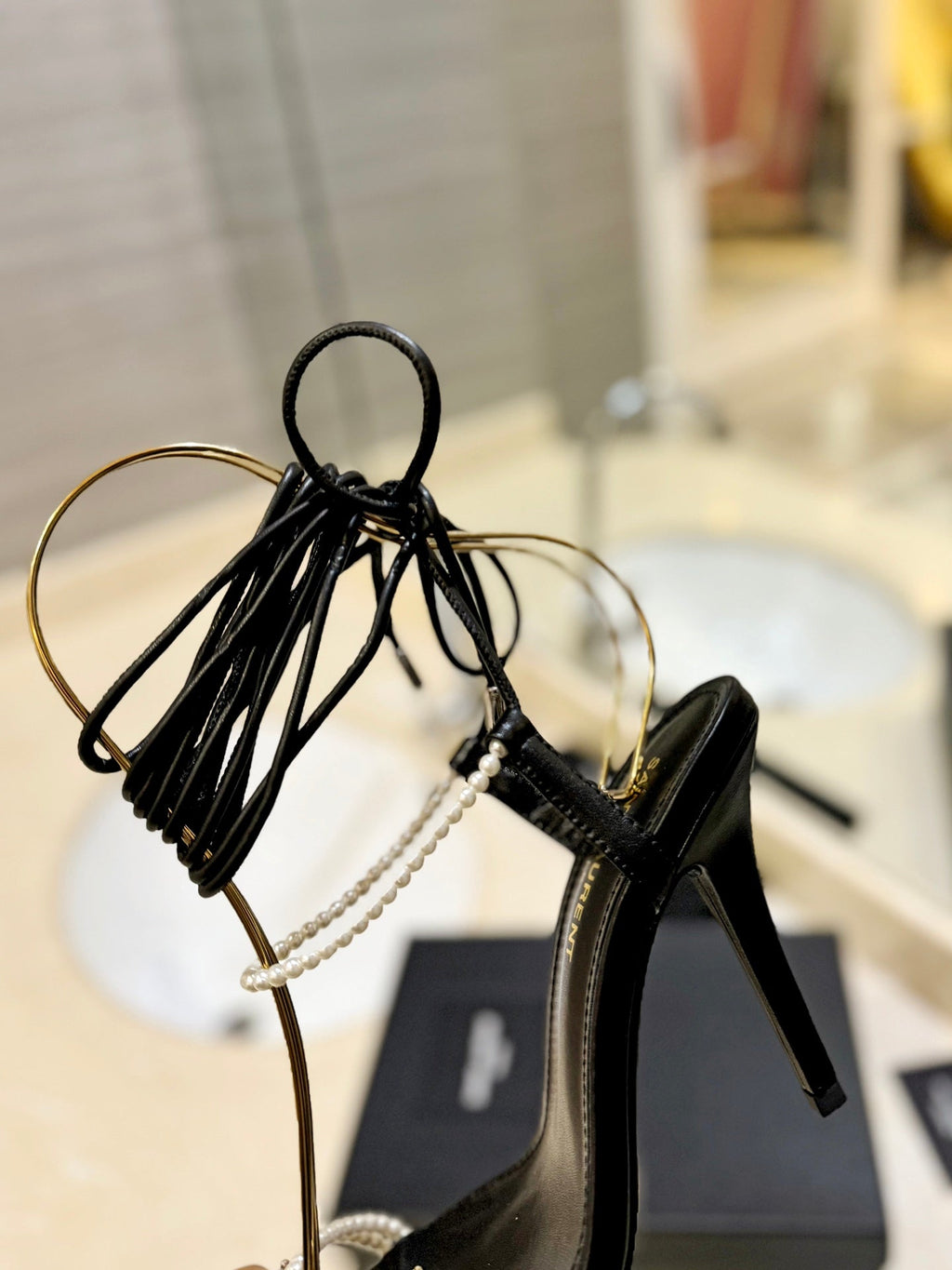 SL PEARL HIGH HEEL SANDALS BLACK CALFSKIN