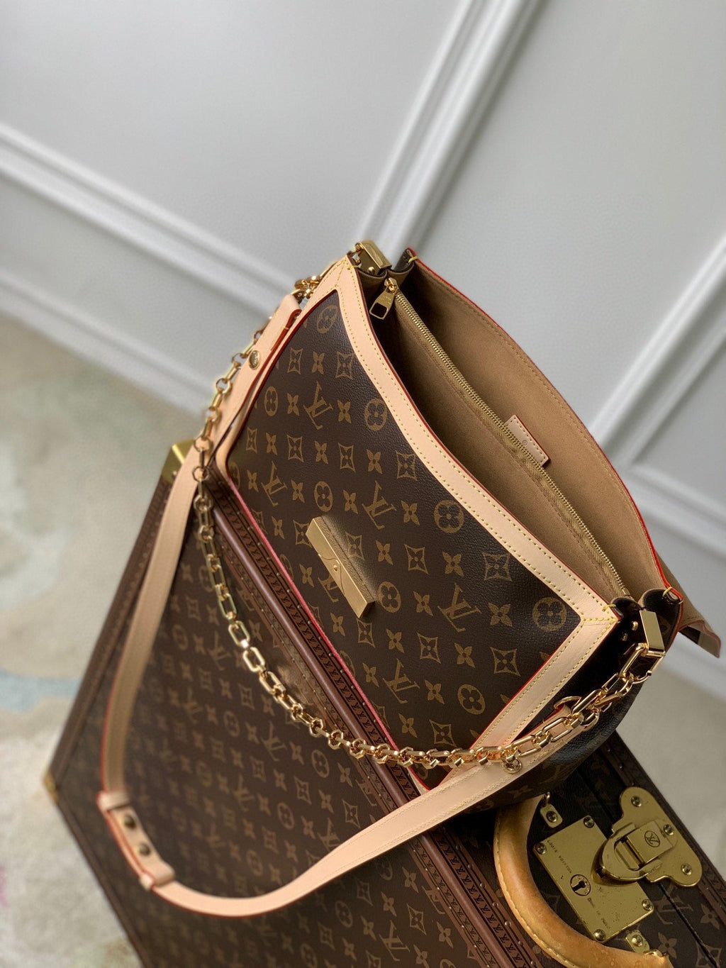 LV x TM DAUPHINE SOFT 28 IN BROWN MONOGRAM COATED CANVAS AND BLACK CALFSKIN