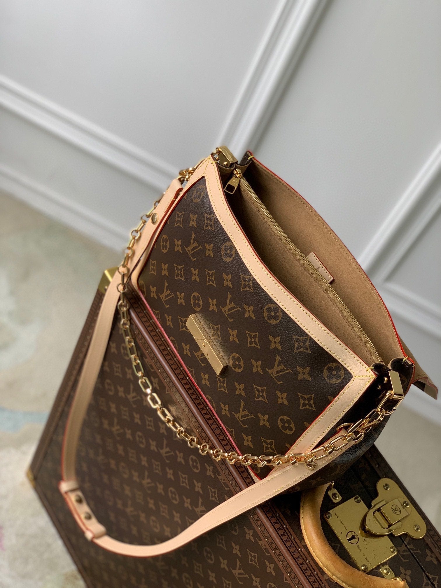 LV x TM DAUPHINE SOFT 28 IN BROWN MONOGRAM COATED CANVAS AND BLACK CALFSKIN