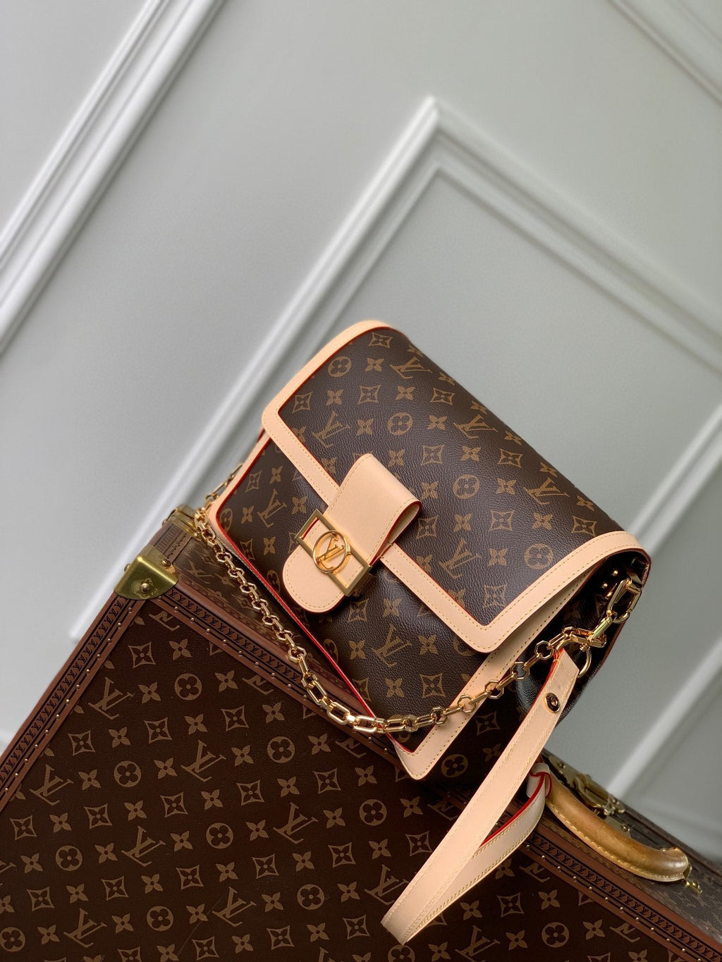 LV x TM DAUPHINE SOFT 28 IN BROWN MONOGRAM COATED CANVAS AND BLACK CALFSKIN