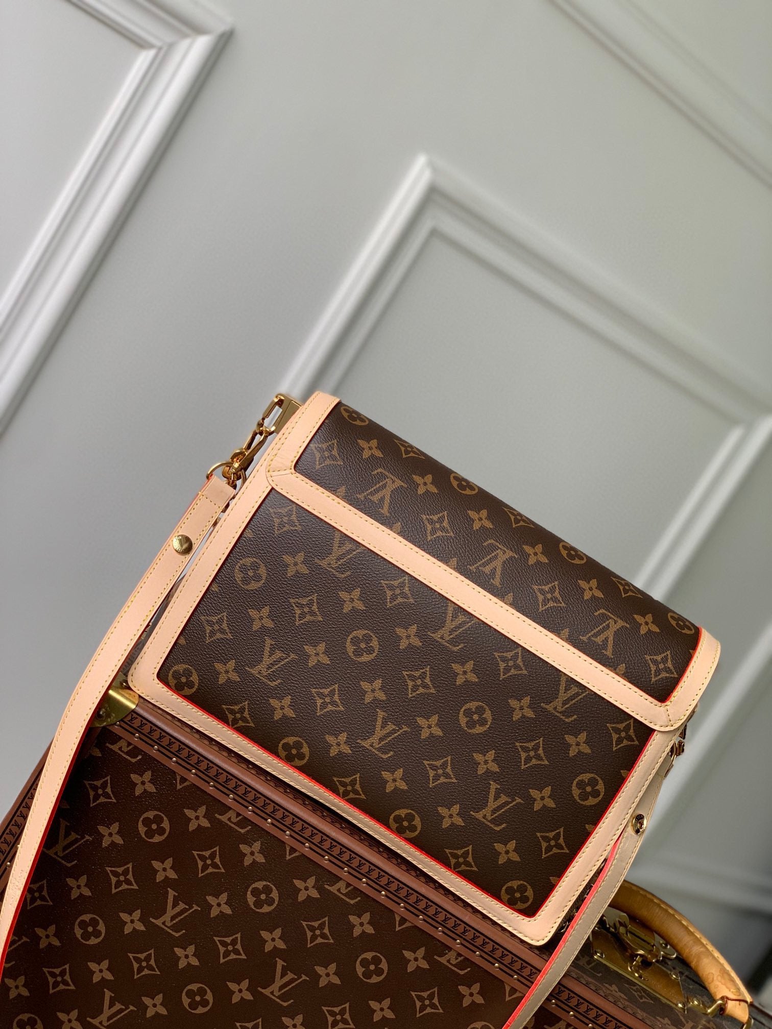 LV x TM DAUPHINE SOFT 28 IN BROWN MONOGRAM COATED CANVAS AND BLACK CALFSKIN