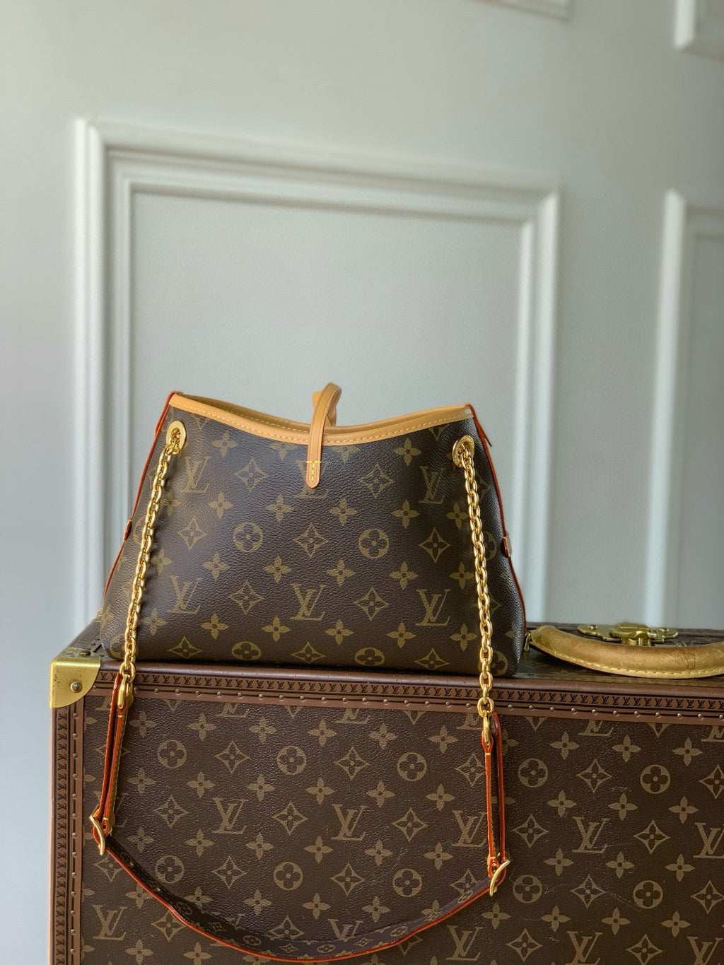 CARRYALL BB BAG 26 IN BROWN MONOGRAM COATED CANVAS AND CALFSKIN GOLD HARDWARE