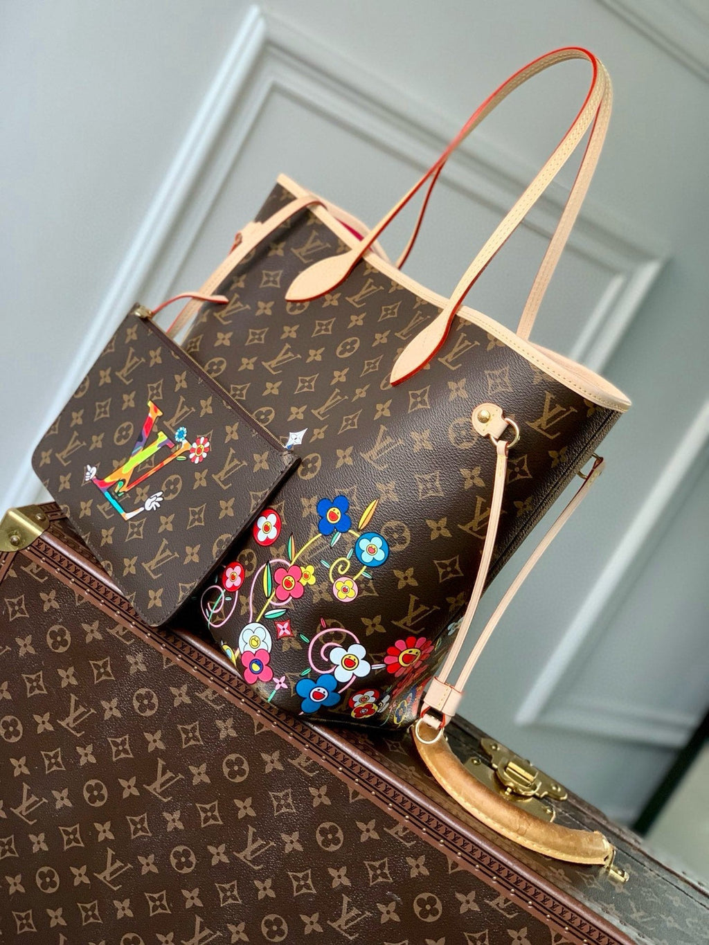 NEVERFULL TOTE BAG 31 IN MULTICOLOR FLORAL CANVAS