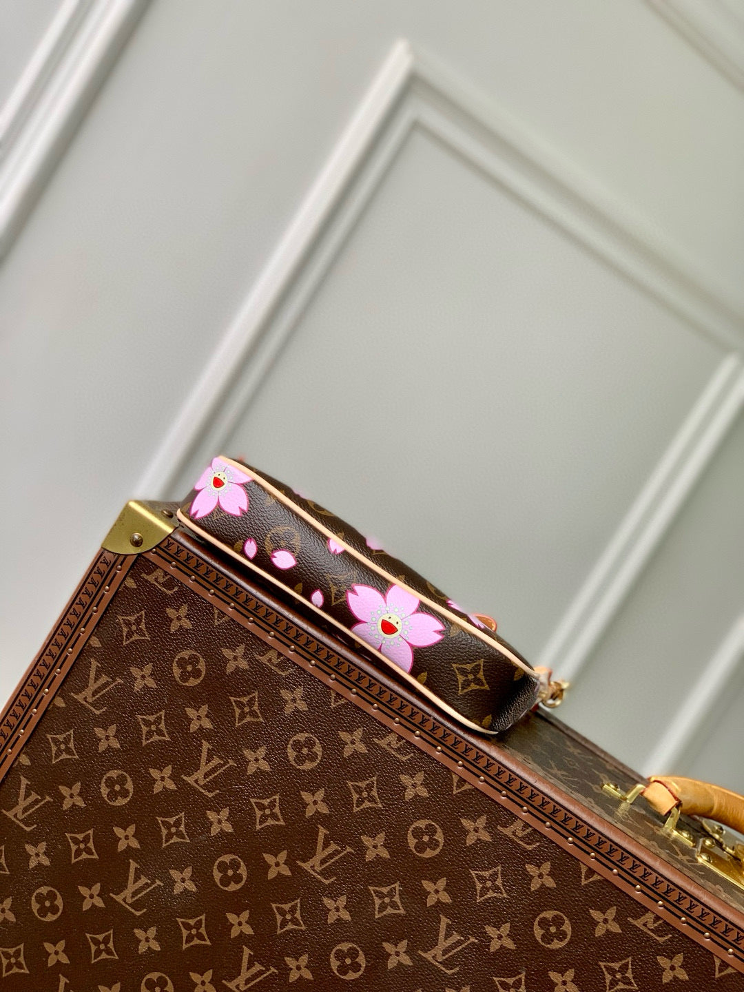 POCHETTE ACCESSOIRES 22 IN BROWN MONOGRAM CANVAS CHERRY BLOSSOM