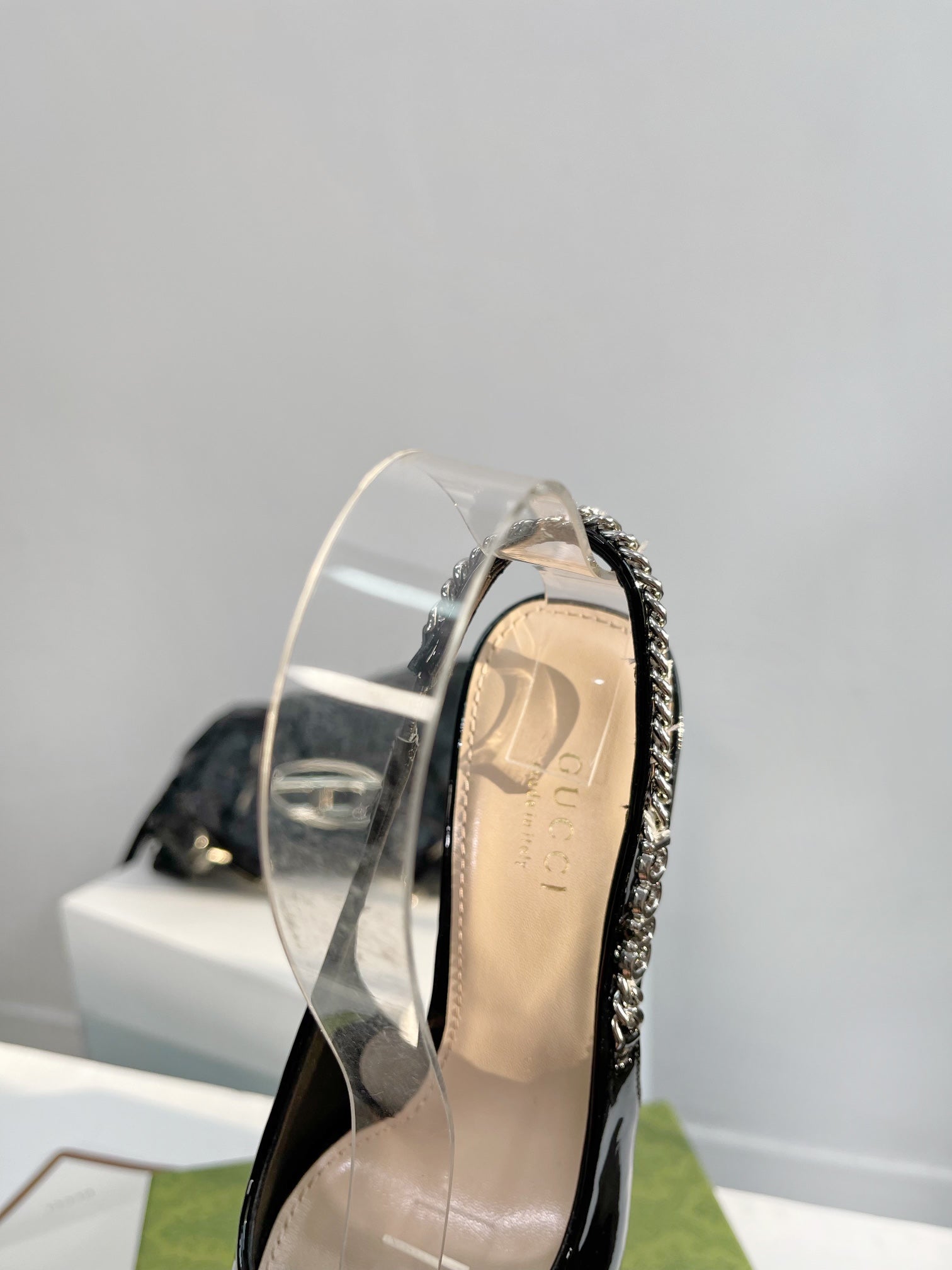 GG SIGNORIA 45 SLINGBACK PUMP GLOSSY BLACK LAMBSKIN