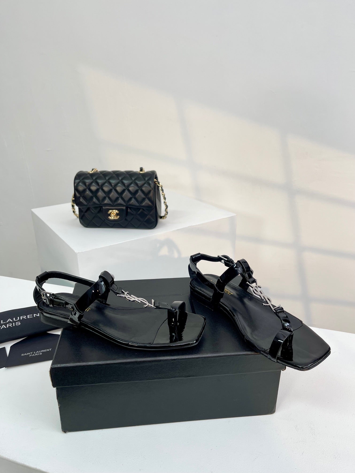 SL Cassandra Flat Sandals Black Patent Leather