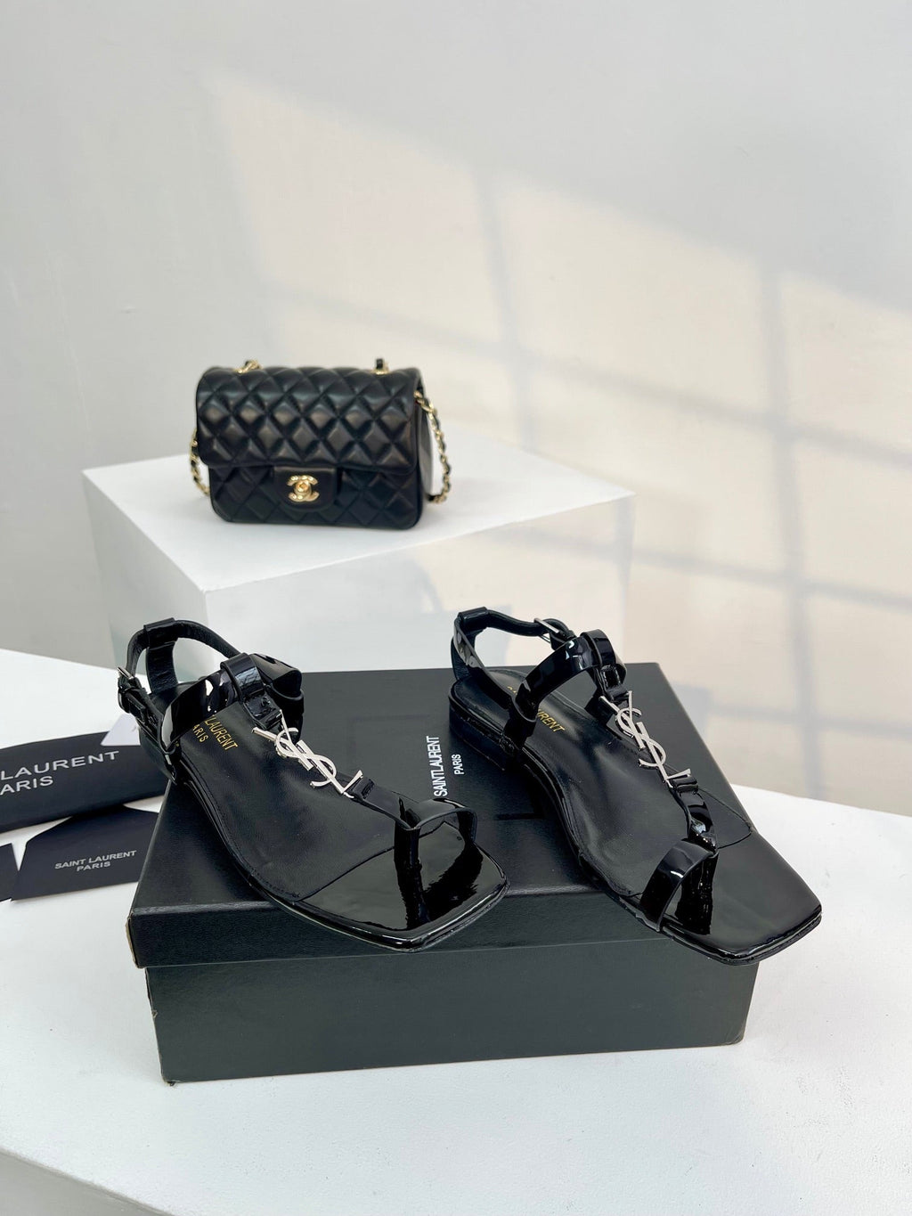 SL Cassandra Flat Sandals Black Patent Leather